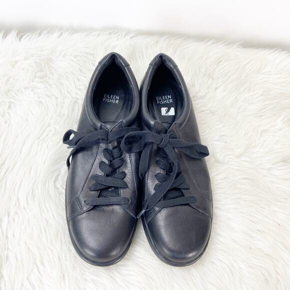 Eileen Fisher 9 Womens Black Leather Cal Washed Fashion Sneakers - Picture 6 of 10